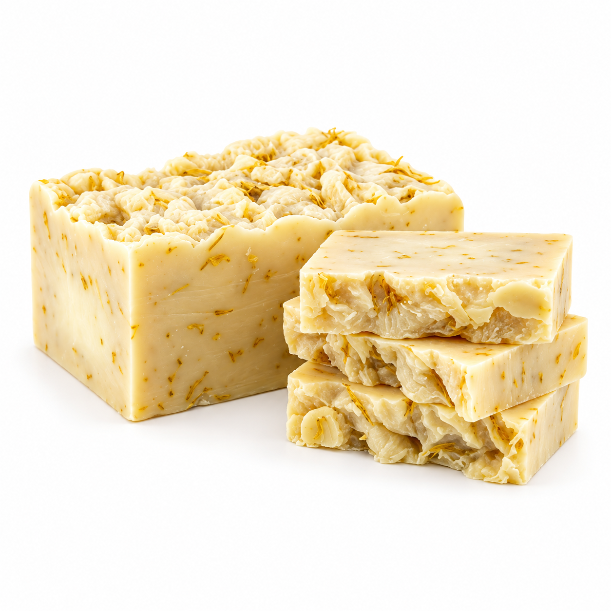 jabon-artesanal-calendula-100g-lacalendula Jabón artesanal de caléndula de 100 g sobre fondo blanco Si quieres una versión un poco más descriptiva: Pastillas de jabón artesanal de caléndula de 100 g elaboradas en frío sobre fondo blanco Mi recomendación es usar la primera, porque es más limpia.