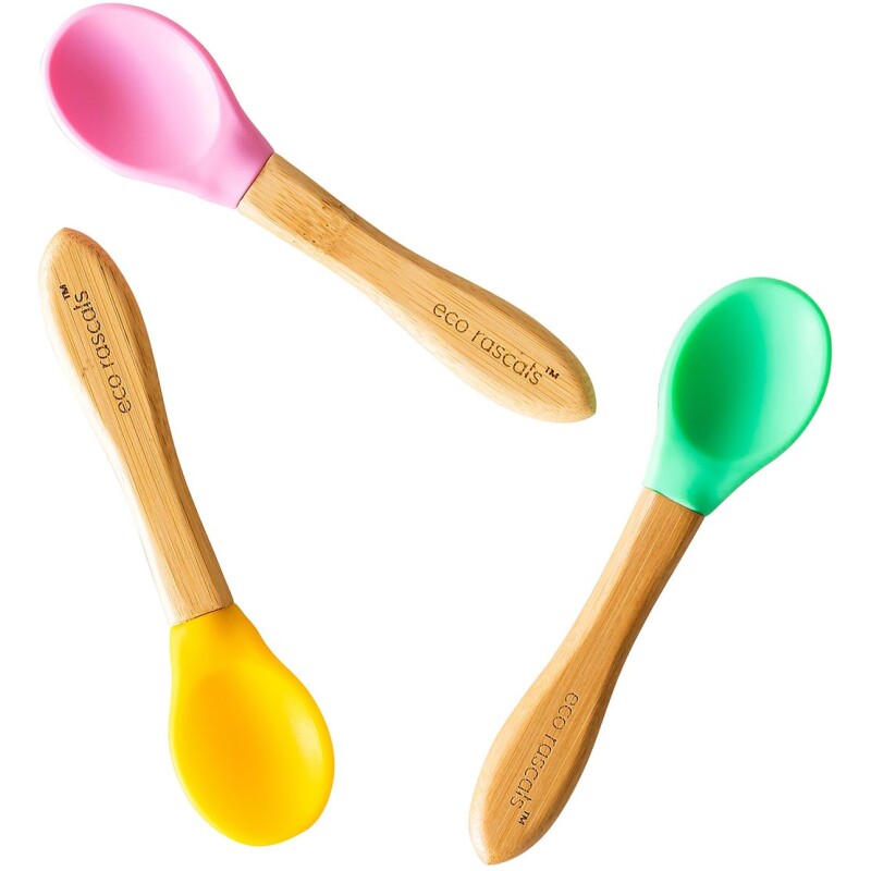 CUCHARAS BAMBU ROSA VERDE AMARILLA Cucharas de bambú rosa verde y amarillo