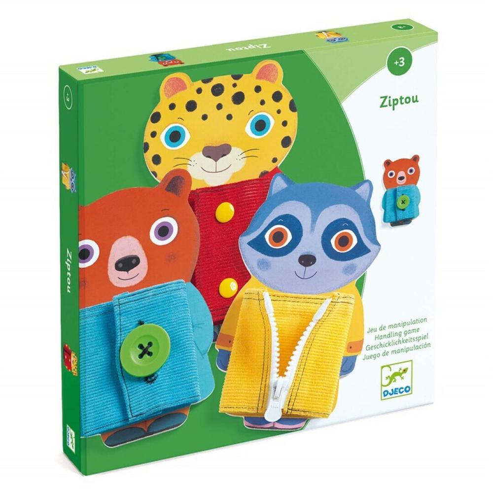 Ziptou Djeco – Aprender a Abrochar y Cerrar Ziptou Djeco juego educativo para aprender a abrochar y cerrar ropa
