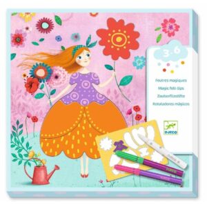 Los Hermosos Vestidos Djeco con rotuladores mágicos para colorear