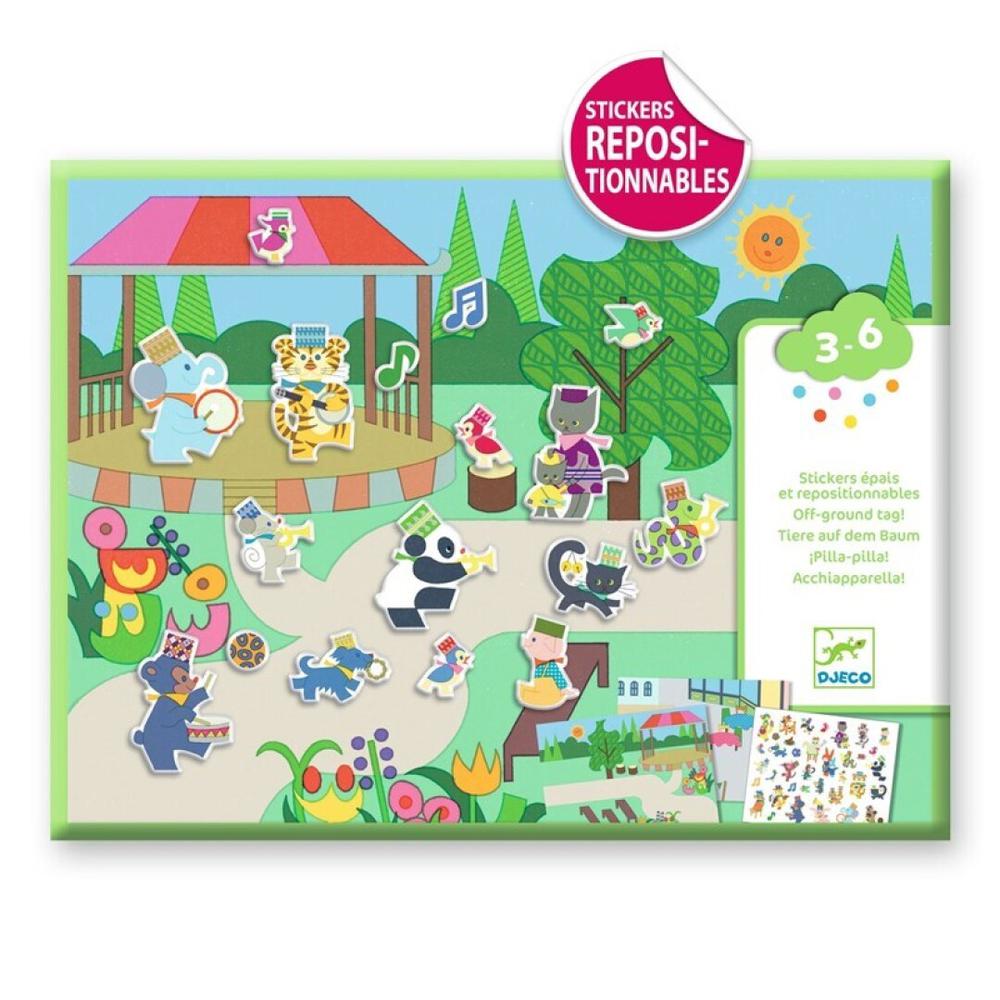 Pegatinas Charanga Djeco – Reutilizables Pegatinas Charanga Djeco reutilizables con escenarios musicales