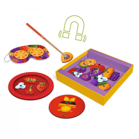 Contenido Juego Fruit Magik Djeco Contenido de Fruit Magik Djeco con frutas platos antifaces y varita magnética