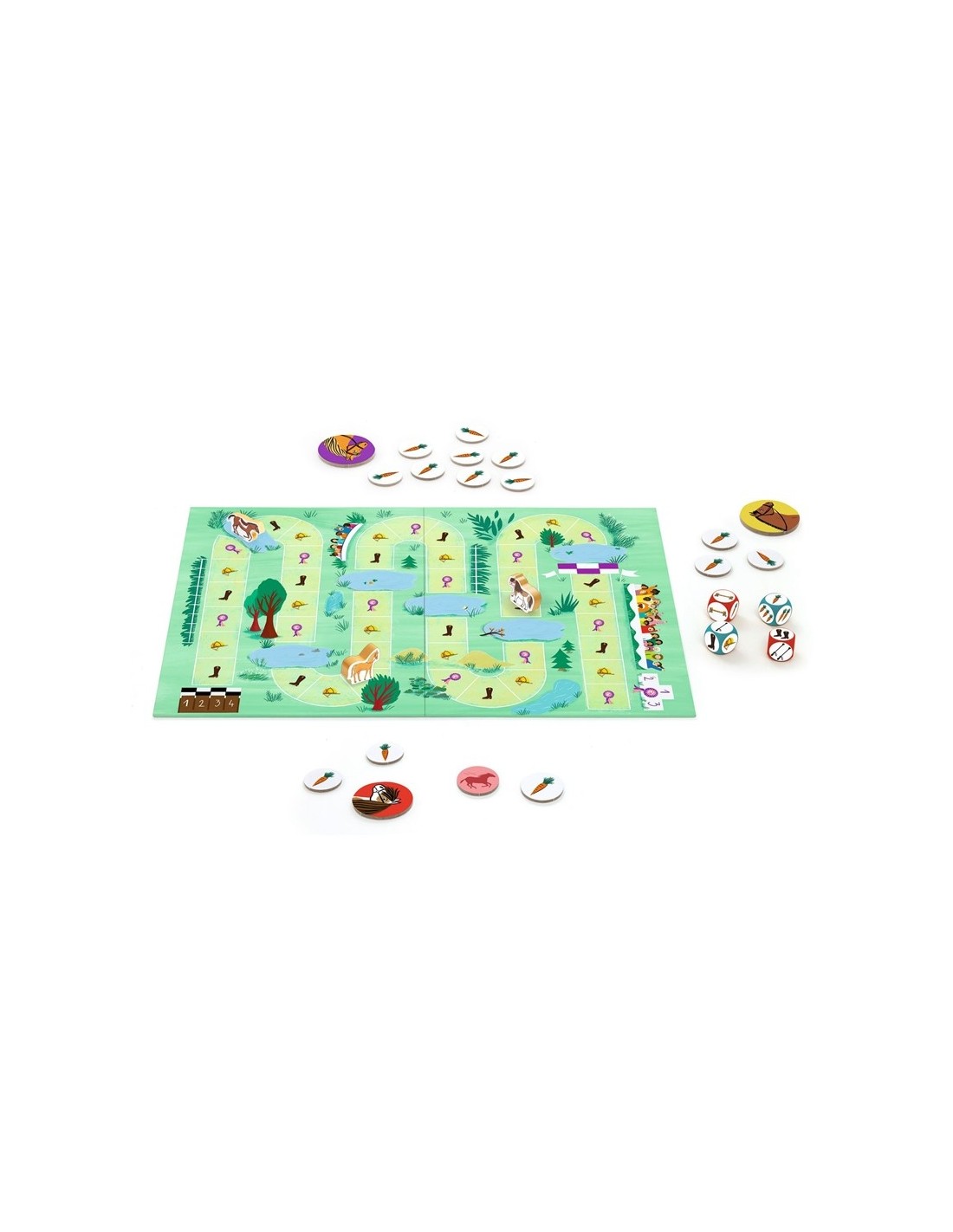 Contenido Juego EquiJump Caballo Djeco Contenido del Juego EquiJump Caballo Djeco con tablero, caballos y dados