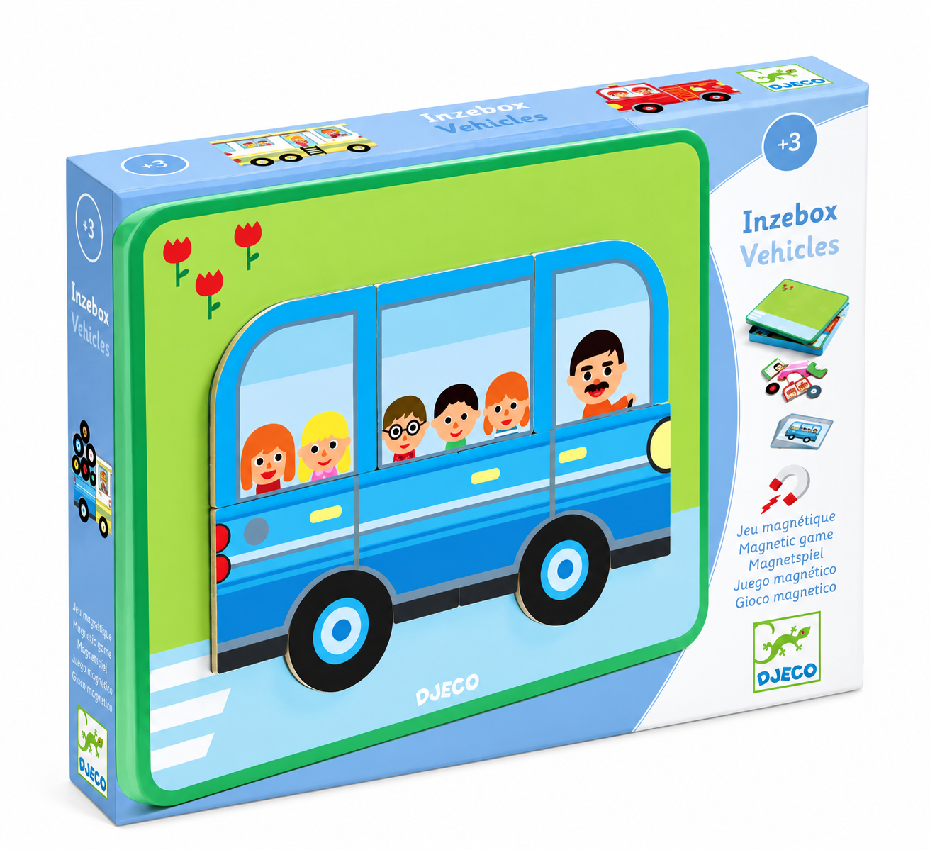 Magnéticos InZeBox Vehicles Djeco 36 Piezas Magnéticos InZeBox Vehicles Djeco con piezas de madera y caja metálica